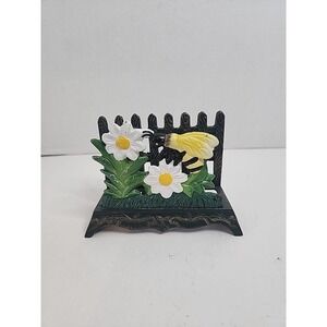 Vintage Cast Iron Daisies & Bumblebee Napkin Letter Holder 5.5" X 4"